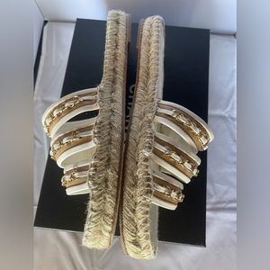 Chanel Lambskin Chain Espadrille Slip On Mule Sandals size 41